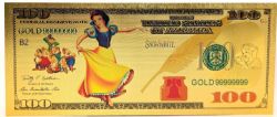 HUMORISTIC BILLS -  DISNEY PRINCESSES: SNOW WHITE - UNITED STATES 100 DOLLARS NOTE (PURE GOLD PLATED)
