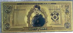 HUMORISTIC BILLS -  HARRY POTTER: HARRY POTTER (GRINGOTTS BANK) - 5 GALLEONS NOTE (PURE GOLD PLATED)