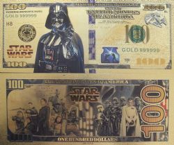 HUMORISTIC BILLS -  STAR WARS: DARTH VADER (ROGUE ONE) - 2009 UNITED STATES 100 DOLLARS BILL (PURE GOLD PLATED)