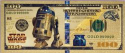 HUMORISTIC BILLS -  STAR WARS: R2-D2 (ROGUE ONE) - 2009 UNITED STATES 100 DOLLARS NOTE (PURE GOLD PLATED)