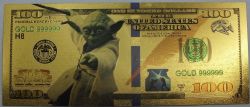 HUMORISTIC BILLS -  STAR WARS: YODA (ROGUE ONE) - 2009 UNITED STATES 100 DOLLARS BILL (PURE GOLD PLATED)