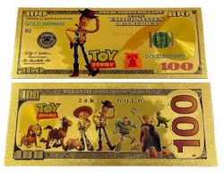 HUMORISTIC BILLS -  TOY STORY: WOODY - 2009 UNITED STATES 100 DOLLARS NOTE (PURE GOLD PLATED)