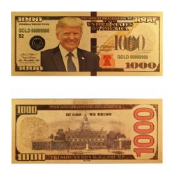 HUMORISTIC BILLS -  TRUMP - UNITED STATES 1000 DOLLARS NOTE (PURE GOLD PLATED)