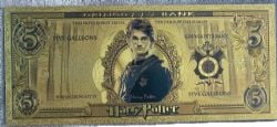 HUMORISTIC NOTES -  HARRY POTTER: HARRY POTTER (GRINGOTTS BANK) - 5 GALLEONS NOTE (PURE GOLD PLATED)