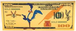 HUMORISTIC NOTES -  LOONEY TUNES: ROAD RUNNER - UNITED STATES 100 DOLLARS NOTE (PURE GOLD PLATED)