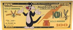 HUMORISTIC NOTES -  LOONEY TUNES: SYLVESTER THE CAT - UNITED STATES 100 DOLLARS NOTE (PURE GOLD PLATED)