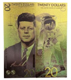 HUMORISTIC NOTES -  UNITED STATES PRESIDENTS: JOHN F. KENNEDY (ASTRONAUT) - UNITED STATES 20 DOLLARS NOTE (PURE GOLD PLATED)