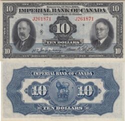 IMPERIAL BANK OF CANADA -  1934 10-DOLLAR NOTE (VG) -  1934 CANADIAN BANKNOTES
