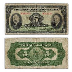 IMPERIAL BANK OF CANADA -  1934 5-DOLLAR NOTE (G) -  1934 CANADIAN BANKNOTES