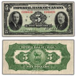 IMPERIAL BANK OF CANADA -  1939 5-DOLLAR NOTE -  1939 CANADIAN BANKNOTES