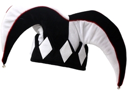 JESTER -  JESTER HAT - BLACK AND WHITE (ADULT - ONE SIZE)
