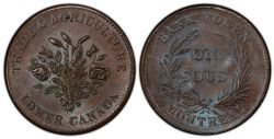 JETON DU BAS-CANADA -  1835 REVERSE WREATH/AGRICULTURE & COMMERCE BAS-CANADA, DOUBLED KNOT (EF) -  LOWER-CANADA TOKENS