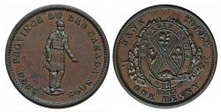 JETON DU BAS-CANADA -  BANK TOKEN ONE PENNY 1837 - PROVINCE DU BAS CANADA DEUX SOUS, BANQUE DU PEUPLE, STRONG, PERIOD -  JETONS DU BAS-CANADA 1837