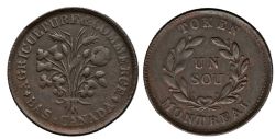 JETON DU BAS-CANADA -  BOUQUET SOUS, 16 LEAVES, FIVE SHAMROCK, FINELY REEDED -  LOWER-CANADA TOKENS