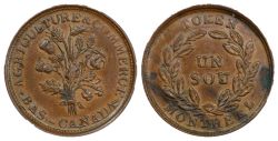 JETON DU BAS-CANADA -  BOUQUET SOUS, 20 LEAVES, TWO SHAMROCKS & BOW (AG) -  LOWER-CANADA TOKENS