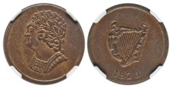 JETON DU BAS-CANADA -  BUST AND HARP TOKEN, 3 STRINGS ATTACHED TO FIRST PART (EF) -  1820 LOWER-CANADA TOKENS