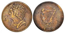 JETON DU BAS-CANADA -  BUST AND HARP TOKEN, SMALL BREAST (G) -  1820 LOWER-CANADA TOKENS