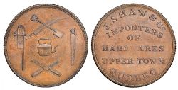 JETON DU BAS-CANADA -  J. SHAW & CO. IMPORTERS OF HARDWARES UPPER TOWN QUEBEC, WEAK-W -  LOWER-CANADA TOKENS