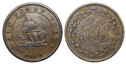 JETON DU BAS-CANADA -  RH - 18114 HALF PENNY TOKEN, ENGRAILED -  JETONS DU BAS-CANADA 1814
