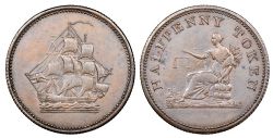 JETON DU BAS-CANADA -  SEATED JUSTICE AND SAILING SHIP HALFPENNY TOKEN (AU) -  JETONS DU BAS-CANADA 1837