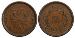 JETON DU BAS-CANADA -  SOUS AU BOUQUET - BELLEVILLE ISSUE, SEVEN SHAMROCKS, EIGHTEEN LEAVES AND KNOT -  LOWER-CANADA TOKENS