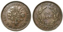 JETON DU BAS-CANADA -  SOUS AU BOUQUET - BELLEVILLE ISSUE, TWO SHAMROCKS & SIXTEEN LEAVES (AG) -  LOWER-CANADA TOKENS