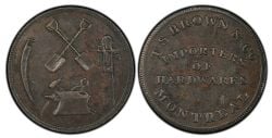 JETON DU BAS-CANADA -  T.S. BROWN & CO. IMPORTERS OF HARDWARES MONTREAL, NEAR-S WITH DOT (EF) -  LOWER-CANADA TOKENS