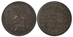JETON DU BAS-CANADA -  T.S. BROWN & CO. IMPORTERS OF HARDWARES MONTREAL, NEAR-S WITH DOT -  LOWER-CANADA TOKENS