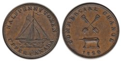 JETON DU HAUT-CANADA -  COMMERCIAL CHANGE 1820, COIN ALGNMENT, POINTS SLIGHTLY ABOVE A, WIDE SPACING HANDLES (AG) -  1820 UPPER-CANADA TOKENS