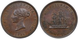 JETON DU NOUVEAU BRUNSWICK -  ONE PENNY CURRENCY 1854, INCOMPLETE FLAG -  1854 NEW BRUNSWICK TOKENS
