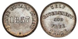 JETON DU ÎLE DU PRINCE ÉDOUARD -  1857 SELF GOVERNMENT AND FREE TRADE, LARGE QUADRILOBE & SMALL AND, MEDAL ALIGNMENT (VG) -  1857 PRINCE EDWARD ISLAND TOKENS