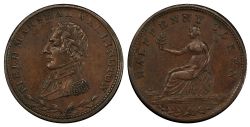 JETON WELLINGTON -  HALFPENNY TOKEN - FIELD MARSHAL WELLINGTON, SMALL LETTERING, TRIDENT, ENGRAILED -  WELLINGTON TOKENS