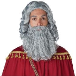 KINGS AND QUEENS -  BIBLICAL KING WIG, BEARD & MOUSTACHE - GREY (ADULT)