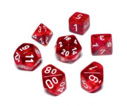 KOPLOW -  7 POLYHEDRAL DICE - TRANSPARENT - RED