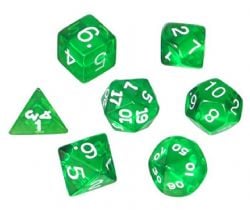 KOPLOW GAMES -  7 POLYHEDRAL DICE - TRANSPARENT - GREEN