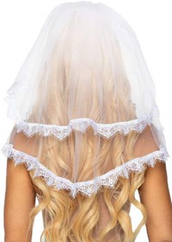LACE TRIMMED BRIDAL VEIL - WHITE (ADULT - ONE SIZE)