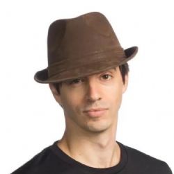 LEATHERLIKE FEDORA HAT - BROWN (ADULT)