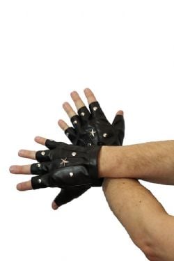 LEATHERLIKE PUNK BIKER GLOVES - BLACK (ADULT - ONE SIZE)