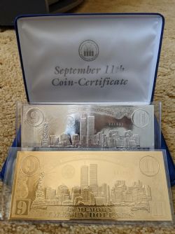 LIBERIA -  PLATED SILVER AND GOLD BILL FOR THE SEPTEMBER 11TH 2001 -  2008 LIBERIA COINS