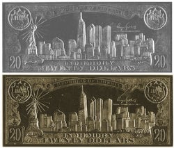 LIBERIA -  SET OF TWO BILLS PLATED GOLD AND SILVER FOR THE SEPTEMBER 11TH 2001 -  2008 LIBERIA COINS