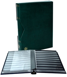LIGHTHOUSE -  GREEN LEATHER 32-SHEET STOCKBOOK WITH SLIPCASE (64 BLACK PAGES)