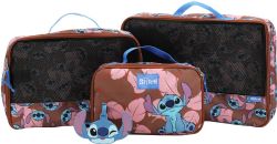 LILO AND STITCH -  SITCH 3-PIECE SET , PACKING CUBES WITH LUGGAGE TAG - BROWN -  DISNEY