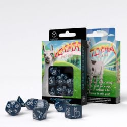 LLAMA -  SHIMMERING BLUE AND WHITE DICE SET (7) -  Q-WORKSHOP