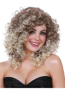 LONG CURLY WIG WITH DARK ROOTS - BLONDE & LIGHT BROWN (ADULT)