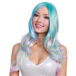 LONG WAVY WIG - LIGHT BLUE, PINK, LAVENDER AND MINT GREEN (ADULT)