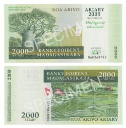 MADAGASCAR -  2000 ARIARY / 10 000 FRANCS 2007 (UNC) - COMMEMORATIVE NOTE 93