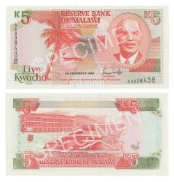 MALAWI -  5 KWACHA 1990 (UNC) 24A