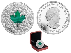 MAPLE LEAF IMPRESSION -  MAPLE LEAF IMPRESSION WITH GREEN ENAMEL EFFECT -  2014 CANADIAN COINS 02