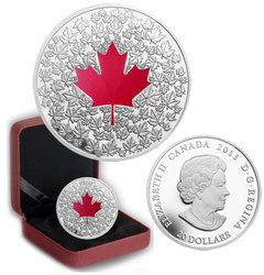 MAPLE LEAF IMPRESSION -  MAPLE LEAF IMPRESSION WITH RED ENAMEL EFFECT -  2013 CANADIAN COINS 01