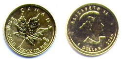 MAPLE LEAVES -  1/20 OUNCE PURE GOLD MAPLE LEAF -  CANADIAN COINS OR